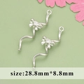 Silver bow cubic zirconia S-shaped pendant connector for DIY earrings 28.8mmx8.8mm - Silver Bow (MG5706B)