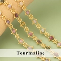 Franse vintage toermalijn kralenketting met vergulde koperen schakels en gekleurde stenen - Toermalijn Gouden Ketting (C43709A) / 0,5m