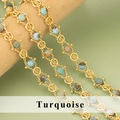 Franse vintage vergulde ketting met turquoise natuursteen kralen voor DIY-sieraden - Turkoois Gouden Ketting (C43710A) / 0,5m