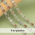 Kralenketting met veelkleurige natuurlijke turkoois stenen op verguld koperdraad - Turkoois Zilveren Ketting (C43710B) / 0,5m