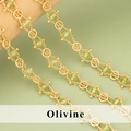 Franse retro vergulde ketting met olijfgroene hexagonale kralen van natuursteen - Olivijn Gouden Ketting (C43712A) / 0,5m