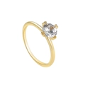 Elegante anillo de corona chapado en oro con cuatro garras y circonita redonda - US 6 / Dorado