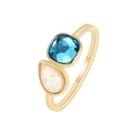 Anillo de oro con cristal azul cuadrado y ópalo blanco en forma de gota de agua - US 6 / Dorado