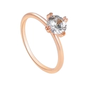 Elegante anillo de oro rosa con una circonita redonda en un engaste clásico de cuatro puntas - US 5 / Rosa oro