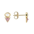 Modern gold triangle earrings featuring pink zircon and white opal stones for women - Copper Plated 18K Gold / Gold Triangle Zirconia Earrings