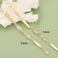 Close-up of 18K gold tube chain with 3mm zircon and 2mm polished bar for DIY jewelry - Rectangle Rhinestone Style (C16006)