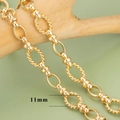 18K gold plated chain with textured twist rings and polished oval links, 11mm height - 11mm Twisted Pattern Alternating Thick Chain Style (C17207) / 1m
