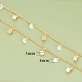 Pulsera de cadena bañada en oro 18k con dijes cuadrados 3mm y circonitas de 4mm - Estilo Bloque y Piedra Redonda (C45704A)