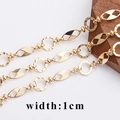 Golden 18K plated 1cm wide O-shaped chain with polished and hammered link details - Hollow Oval Ring Chain (C13103)