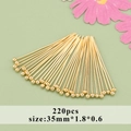 Set of 220pcs 18k gold plated ball head pins 35mm for DIY jewelry making and hairpins - 35*1.8*0.6 mm