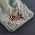 Detail of 18k gold plated rectangular red zircon pendants with vintage beaded edge - Red Gold (M99910)