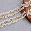 Handmade 18K gold plated chain with white faceted beaded tassels for DIY jewelry - White Faceted Cut Bead Style-50cm (C14809)
