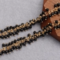 18K gold plated beaded jewelry chain with faceted black beads and gold wire wrapping - Black Faceted Cut Bead Style-50cm (C14808)