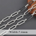 Macro shot of 7.6mm silver plated flat paperclip chain link for DIY jewelry making - Simple Polished Style (C22504)