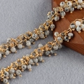 18K gold-plated beaded tassel chain with faceted grey spotted natural stone beads - Spotted Gray Faceted Bead Style-50cm (C14821)