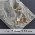 Close-up of 18k gold plated petal earring hoops with rectangular zircon and DIY loop - Gold Rectangular Zirconia Style (M104606)