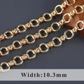 18K gold plated 10.3mm wide geometric curb chain with textured cylindrical links - Grooved Cylinder Link (C20205)