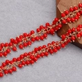 18K gold plated beaded chain with faceted red crystal beads for DIY jewelry making - Bright Red Faceted Cut Bead Style-50cm (C14810)