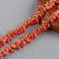 Handmade beaded tassel charm in 18K gold plated finish with pink faceted crystal beads - Pink High Density Cluster Style-50cm (C14817)