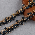 Cluster of dark blue faceted beads on an 18K gold-plated delicate jewelry chain - Dark Blue Faceted Small Bead Style-50cm (C14819)