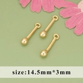 Vergoldeter 18K Kupfer-Stabanhänger mit Perle für DIY-Schmuckherstellung 14,5x3mm - Stiftform (MH3405A)