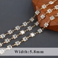 Catena DIY dorata con zirconi taglio quadrato, larghezza 5,8mm per creazione gioielli - Larghezza 5.8mm