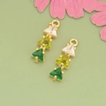 18K gold plated tree pendant with gradient white and green zircon triangle gems - Green Gradient Triangle Gold Base (MH3010A)