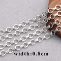 0.8cm silver O-shape textured rectangle link chain in 18K gold plated finish - Silver Tone Ribbed Rectangular Link Chain (C14602, 1m)