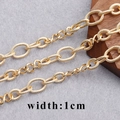 18K gold-plated 1cm wide O-shaped metal chain link with spiral texture for jewelry making - Gold Spiral Thick Chain (C14614 1m)