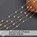 18k gold-plated chain with 3mm crystal beads spaced at 15mm for jewelry making - Small Angular Bead Narrow Interval Style(C22101)