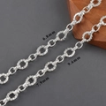 Detail of 18k gold plated 8-shaped cross chain links in 6.8mm, 7.9mm, and 9.6mm widths - Bright Silver Diamond Cut Oval Link Style (C25704)