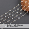 18k gold plated chain with 4mm clear crystal beads spaced 10mm apart for DIY jewelry - Transparent Faceted Bead Dense Style(C22103)
