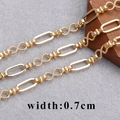 18K gold plated O-shape DIY chain featuring textured figure-8 links, 0.7cm width - Gold-Tone Twisted Figure-8 Link Chain (C14618, 1m)
