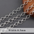 DIY rhodium plated O-shaped chain with twisted texture and 8.5mm width detail - Twisted Rope Texture Oval Link Chain (C21402) / 1m