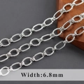 6.8mm rhodium plated O-link chain for DIY jewelry making with textured metal loops - Spiral Texture Ring Alternating Chain (C21403) / 1m