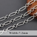 7.2mm silver rhodium plated O-shaped cross chain with textured oval links for DIY jewelry - Interleaved Oval Twisted Link Chain (C21404) / 1m
