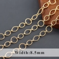 Cadena de eslabones en O bañada en oro 18k 8,5 mm con textura en espiral para joyería - Cadena de Eslabones Ovalados Trenzados Dorada (C21409) / 1m