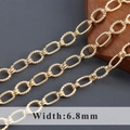 Cadena bañada en oro 18k de 6,8mm con eslabones ovales retorcidos para creación de joyas DIY - Cadena Trenzada Alternada con Eslabones Ovalados Lisos (C21410) / 1m