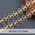Cadena de trébol bañada en oro de 18k conector de joyería ancho 13,9mm para bricolaje - Cadena Dorada con Eslabones en Forma de Trébol de Cuatro Hojas (C21414) / 1m