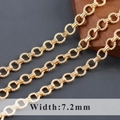 Cadena O bañada en oro de 18k de 7,2mm con anillos espirales para joyería DIY - Cadena Dorada Circular con Textura Espiral (C21415) / 1m
