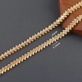 6mm gold-plated hollow leaf pattern copper chain with high polished metallic finish - Gold Arrow Wheat Style (C24212)