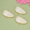 DIY jewelry 18k gold plated irregular white glass double ring charms in three pieces set - Gold-White
