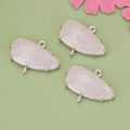 Pink faceted glass charms with 18k gold plating and double rings for DIY jewelry making - Silver-Pink
