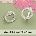 18K gold plated flower earring clasp with micro-set zircon, DIY jewelry charm 13.4x16.5mm - Hollow Round Pave Style (MC8702B) / Silver