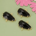 18k gold-plated double-loop pendant with black faceted glass stones in shield shape - Gold-Black