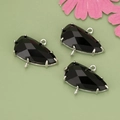 Black faceted teardrop charm with 18k gold plating and triple connection loops - Silver-Black