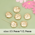 18K gold plated hammered flat round beads for DIY jewelry making 13.9mm x 12.9mm size - Hammered Lava Texture Irregular Style (MB6105A)