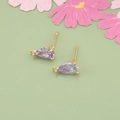 Pendientes de gota bañados en oro 18k con circonita morada y anillas para DIY - Dorado-Púrpura Claro