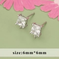 6mm quadratischer Zirkonia-Ohrstecker mit 18k Vergoldung und DIY-Aufhängeschlaufe - Quadratischer Stil (02B) / Silber