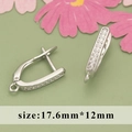 Silver plated cubic zirconia hoop earrings with DIY loop, size 17.6mm x 12mm - U-Shape Style (MC8501B)